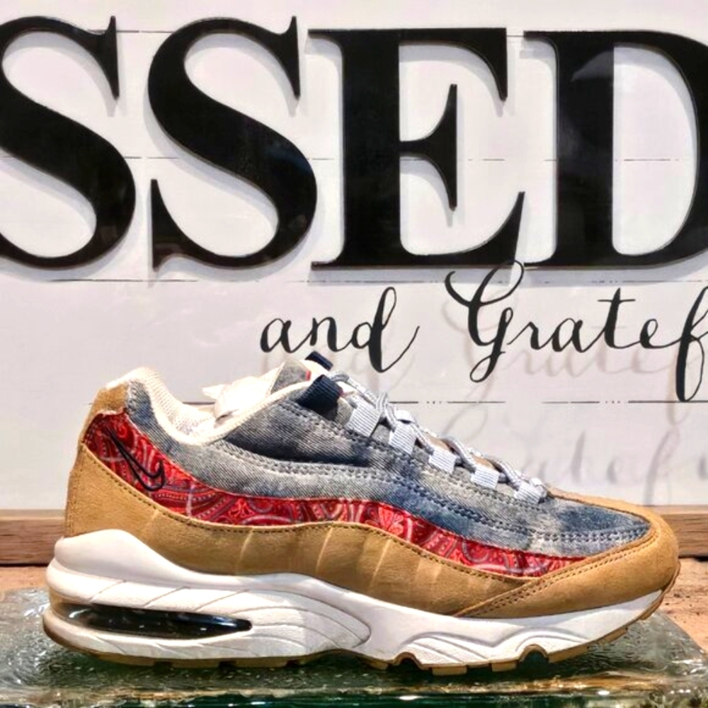 Nike Air Max 95 GS 'Wild West' Denim, Paisley Suede 5.5 Youth #BV6375 200 - Picture 1 of 8